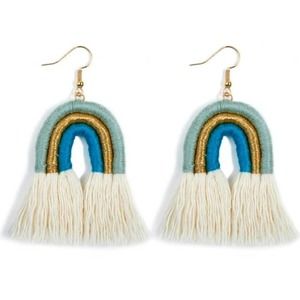 Sage/Gold/Turquoise/Cream BOHO Rainbow Tassel Fishhook Earrings